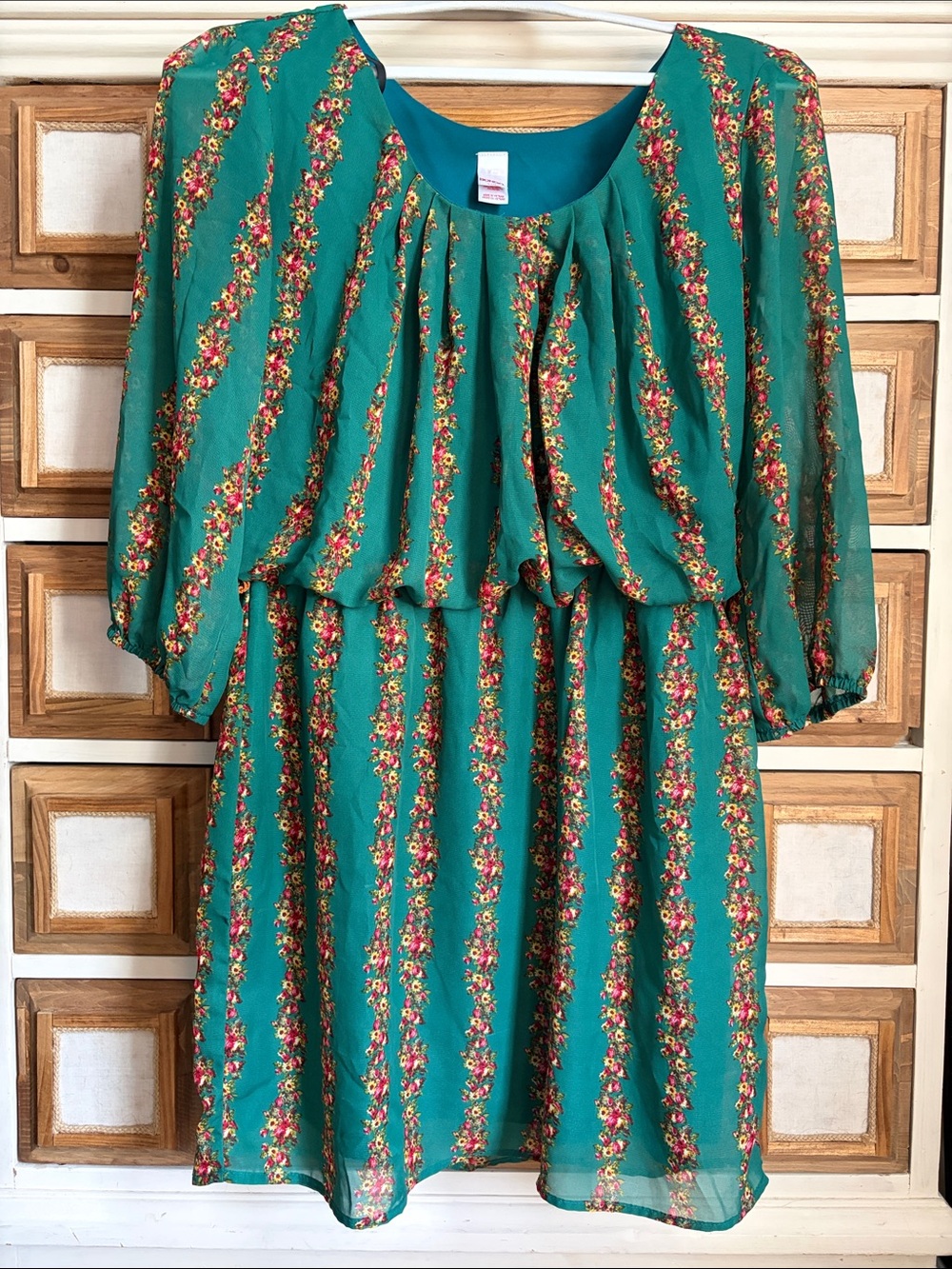Green Floral Chiffon Dress - Elegant Short Sleeve Casual Dress